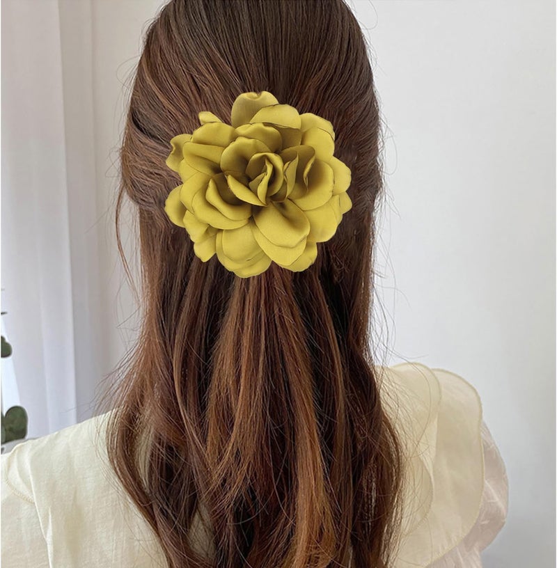 Decixde Satin Fabric Rose Flower Brooches - Handmade Floral Accessory for Wedding Party Dance Banquet Ceremony - Size: 4.72in - Image 2